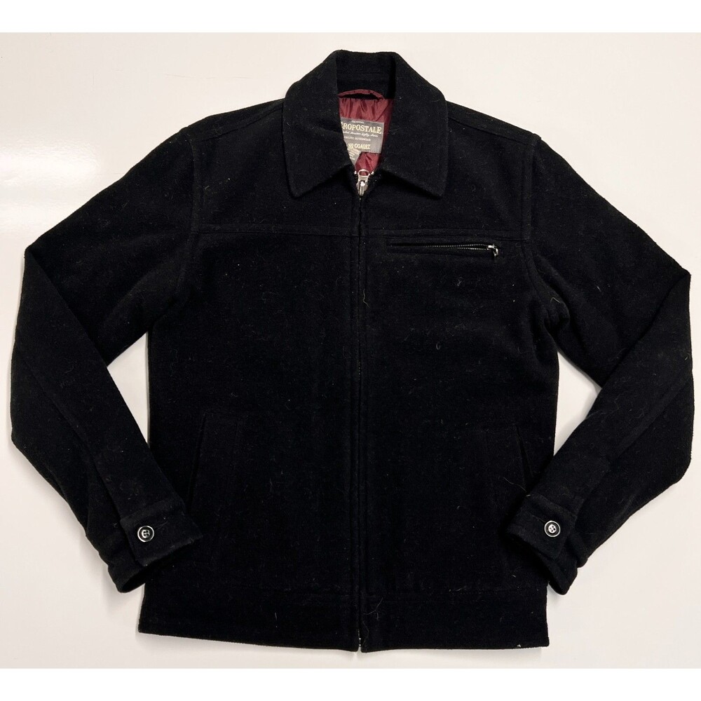 Aeropostale Wool Blend Jacket Men’s Small Black Full Zip Quilted Lined Coat